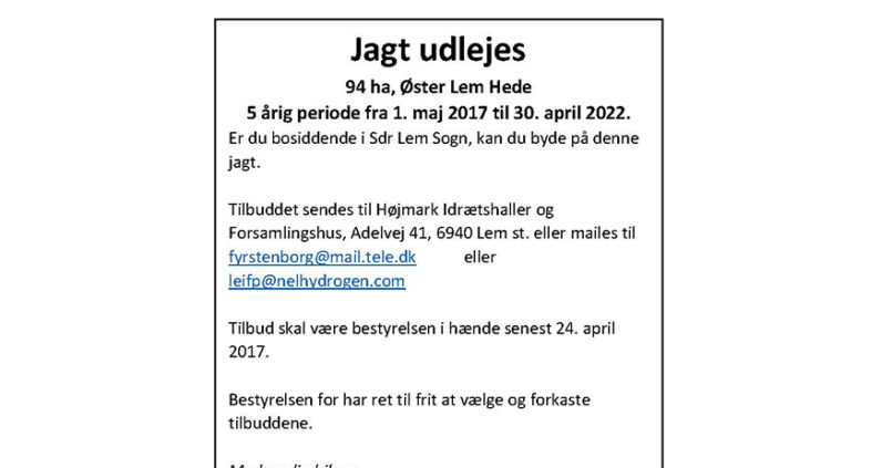 Jagt udlejes